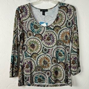 Cable & Gauge Shirt Knit Top Tee Scoop‎ Neck Long Sleeve Printed Paisley Jersey